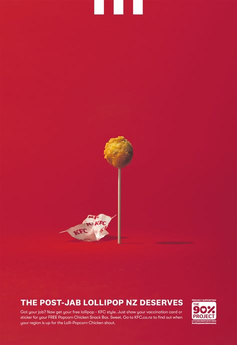 Print advertisement created by Stanley St, New Zealand for KFC, within the category: Food. Popcorn Brands, Free Popcorn, Chicken Lollipops, Chicken On A Stick, Chicken Snacks, Food Innovation, Happy Coffee, Popcorn Chicken, Print Advertisement