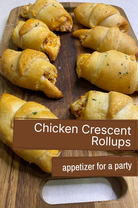 Are you ready for a finger food that will wow your guests? Look no further than these Chicken Crescent Rollups! This delicious appetizer is perfect for a crowd, featuring succulent chicken, savory bacon, and melty cheddar cheese all wrapped in Pillsbury crescent rolls. This easy-to-make and scrumptious appetizer is sure to impress everyone who tries it. Don't miss out on this crowd-pleaser - save this appetizer recipe for later! Bbq Chicken Crescent Rolls, Chicken Recipes Appetizers, Chicken Finger Foods, Crescent Rollups, Rollups Appetizers, Chicken Appetizers Easy, Pillsbury Crescent Roll Recipes, Crescent Roll Recipes Dinner, Crescent Roll Appetizers