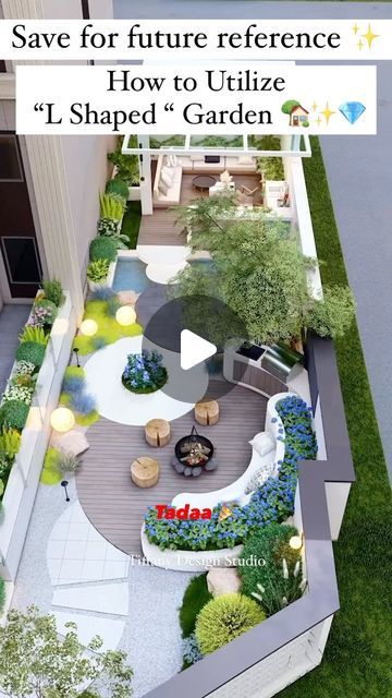 Tiffany design studio💎 on Instagram: "L shaped front yard renovation 🏡🪴🥕🍎  • • • #tiffanydesignstudio #gardendesignideas #frontyardgarden" Small L Shape Garden Ideas, L Shape Garden Ideas, L Shape Yard Design, L Shape Landscape Ideas, L Shaped Patio Ideas, L Shape Garden Design Layout, L Shape Garden Design, L Shaped Garden Ideas Layout, L Shaped Garden Ideas