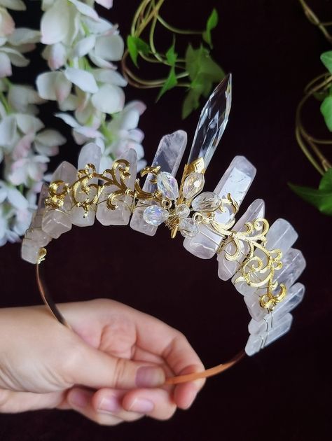 Rose Quartz Crystal Crown Tiara, Bohemian Wedding Quartz Tiara, Fairy Crown, Princess Quartz Crown, Raw Quartz Headband, Pink Quartz Crown - Etsy Fae Wedding, Quartz Tiara, Quartz Crown, Fantasy Crown, Crystal Crown Tiaras, Goddess Crown, Fairy Crown, Chandelier Crystal, Crown Tiara