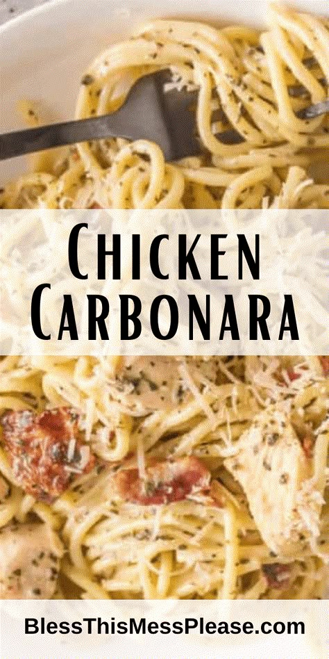 Pasta Bacon Carbonara, Cabanara Pasta Recipe Bacon Chicken, Chicken With Spaghetti Noodles, Spaghetti Carbonara With Chicken, Chicken Cabanara Pasta, Chicken Bacon Spaghetti, Chicken Bacon Carbonara Pasta, Chicken Carbonara Pasta Easy, Easy Chicken Carbonara Recipe