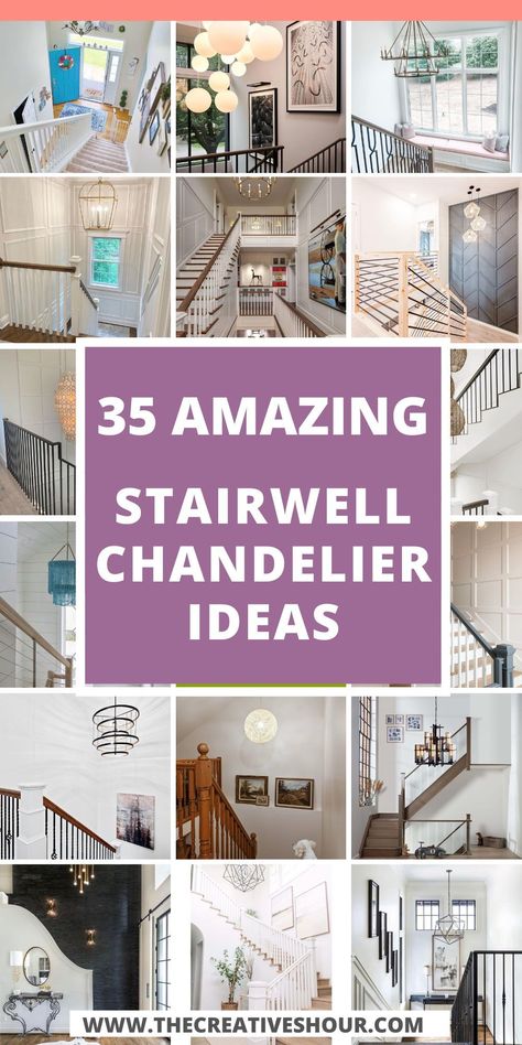 Explore a variety of stunning chandelier ideas for your stairwell. Whether you prefer the charm of a farmhouse style, the sleekness of modern design, or unique solutions for bedrooms, entrances, entryways, or small spaces, find the perfect lighting to make your stairwell shine. Elevate your home's aesthetics with these inspiring ideas. Ceiling Lights On Stairs, Chandilers For Staircase, Stair Landing Chandelier, Over Stairs Lighting, Stair Landing Lighting, Lighting Above Stairs, Lights Over Staircase, Stairwell Chandelier Modern, Stairway Chandelier Modern Farmhouse