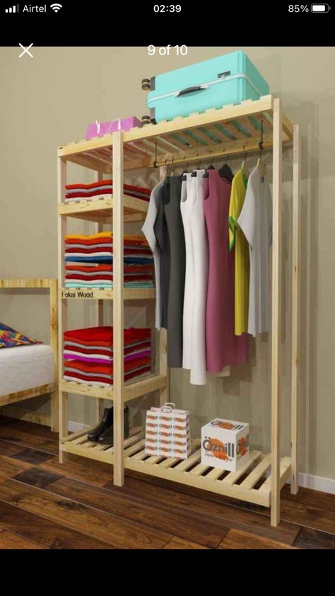 Cob House Interior, Small Closet Design, Pallet Wardrobe, Wooden Clothes Rack, Wooden Wardrobe Design, Clothes Cabinet, Apartment Decorating Living, Wooden Closet, Luxury Furniture Sofa