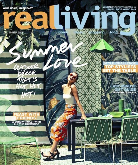 Cover Marketing copy Real Living Magazine, Colorful Interior, Living Magazine, Interior Stylist, Style Challenge, Print Designs Inspiration, Great Food, Tv Entertainment, Lifestyle Magazine