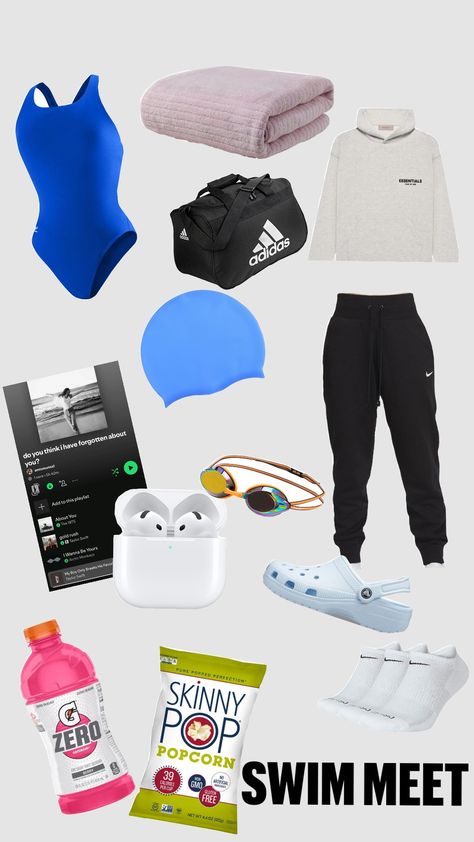 SWIM MEET<33 High School Swim Team Aesthetic, Swim Meet Outfit, Swimming Competition Aesthetic, Swim Team Suits, Swim Team Party, Swim Aesthetic, Swim Gym, Swimming World, Daily Routine Planner