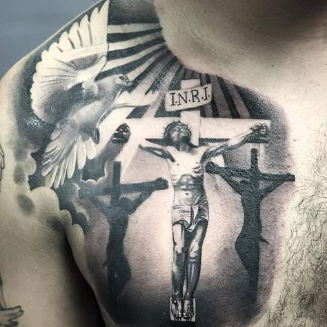 Religous Tattoo, Religious Tattoo Sleeves, Crucifix Tattoo, Christus Tattoo, Jesus Christ Tattoo, Jesus Tattoo Design, Heaven Tattoos, Christ Tattoo