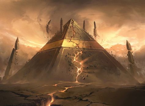 Sunset Pyramid Akashic Library, Tomb Kings, Mtg Art, Egypt Art, Fantasy City, Fantasy Places, Fantasy Art Landscapes, Fantasy Concept Art, Egyptian Gods