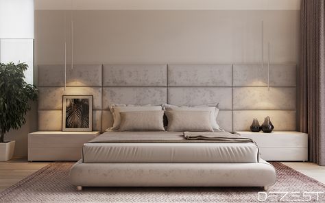 Gray Upholstered Headboard, Modern Luxury Bedroom, Modern Bedroom Interior, Luxury Bedroom Design, Luxury Bedroom Master, Bedroom Bed Design, Bed Furniture Design, Bedroom Furniture Design, Modern Bedroom Design