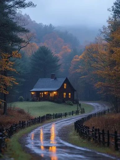 ↑↑↑ Larger size on website 🔸 A cozy cabin sits nestled amongst a forest of trees in varying shades of green and brown. The cabin Cabins In Tennessee, Cabin In Forest, Woods Aesthetic, Tennessee Cabins, Cabin In The Mountains, Eco Travel, Cabin In The Woods, Wooden Fence, Art Idea