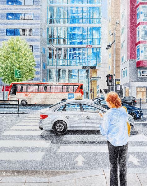 City Pencil Drawing, Crayon Drawing Aesthetic, Town Drawing, Color Pencil Sketch, Color Pencil Illustration, Perspective Drawing Architecture, Crayon Drawings, Pen Art Drawings, Flower Art Drawing