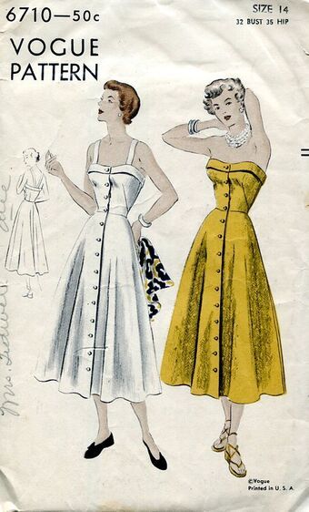 Vogue 6710 | Vintage Sewing Patterns | Fandom 50s Couture, Sundress Pattern, Vintage Vogue Sewing Patterns, Strapless Sundress, Sewing Basket, Bodice Top, Vogue Dress, Vintage Dress Patterns, Vogue Sewing