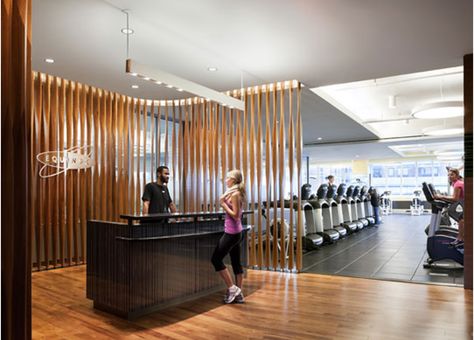 Equinox Gym- slatted partition walls, move along a track? Gym Partition, Equinox Gym, Amenity Space, Fitness Center Design, Boutique Gym, Gym Center, Gym Design Interior, Luxury Gym, Hotel Gym