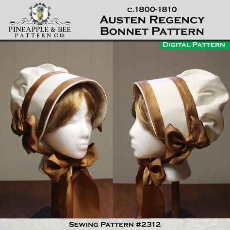 Austen Regency Era Bonnet, DIGITAL PDF Sewing Pattern / Historical 19th Century Soft Crown Bonnet Pattern, c. 1800-1810 Regency Bonnet Pattern, Georgian Christmas, Jane Austen Fashion, Fantasy Sewing, Regency Bonnet, Modern Steampunk, Fabric Crown, Regency Era Fashion, Bonnet Pattern