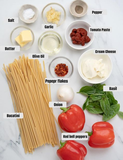 Roasted Red Pepper Pasta - The flavours of kitchen Roasted Red Pepper And Tomato Pasta, Creamy Red Pepper Pasta, Roasted Pepper Pasta, April Meals, Roasted Red Pepper Pasta Sauce, Pasta With Onions, Pasta Pomodoro Recipe, Red Pepper Pasta Sauce, Pomodoro Recipe