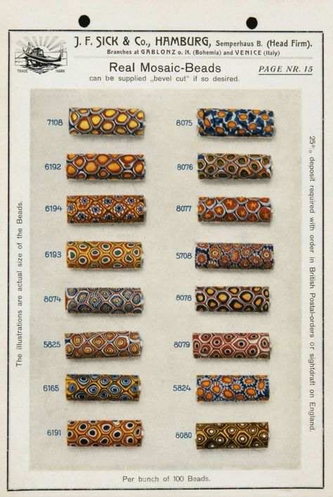 The Bead Goes On: The Sample Card Collection with Trade Beads from the Company J.F. Sick & Co. African Beadwork, Shibori Jewelry, Buy Wholesale Jewelry, Afrikaanse Kunst, Beads Pictures, African Trade Beads, Handmade Jewelry Designs, African Beads, African Jewelry