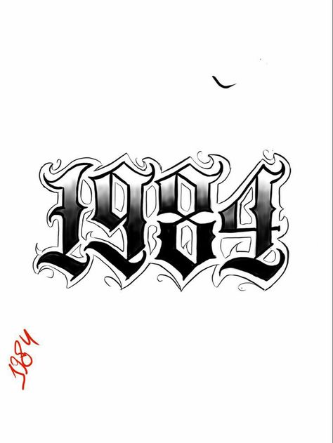 Lettering Numbers Tattoo, Number 4 Tattoo, Number Tattoo Design, Tattoo Number Design, Number Tattoo Fonts, Half Sleeve Tattoos Drawings, Tattoo Lettering Design, Lettering Styles Alphabet, Chicano Lettering