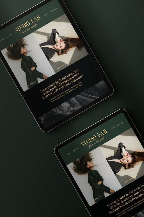 Dark Green Design, Black Gold And Green Color Palette, Dark Green Layout, Green Gold Branding, Emerald Green And Gold Branding, Green And Black Colour Palette, Green And Black Palette, Luxury Brand Website Design, Green Luxury