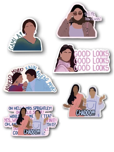 Bollywood Stickers, Aesthetic Diys, Movie Stickers, Bollywood Theme, Sticker Inspo, Funky Quotes, Bollywood Funny, Film Posters Art, Iconic Movie Posters