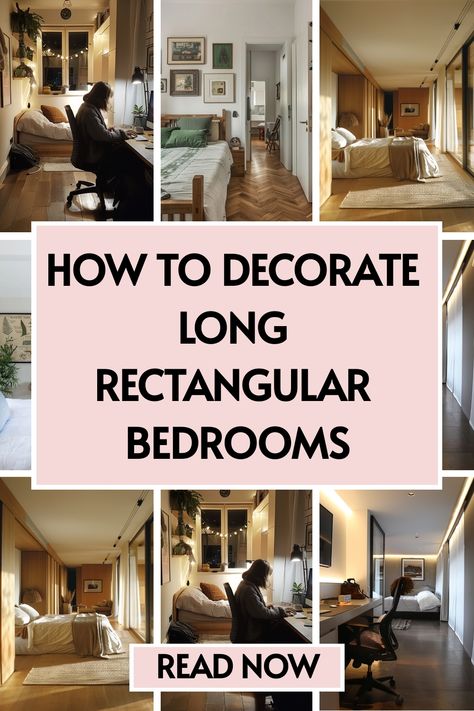 Unlock the potential of your long bedroom with our expert bedroom design tips! 🛋️ Whether you're into minimalism or maximalism, find the perfect rectangular bedroom decor ideas to express your style. Start transforming your space now! Decorating Long Bedroom, Bed And Dresser Placement Layout, Long Rectangle Room Layout Bedrooms, Bedroom Layout For Rectangular Room, Bedroom Ideas For Large Rooms Layout, 12x17 Bedroom Layout, Rectangular Bedroom Ideas Long, Long Master Bedrooms Decor, Long Rectangular Bedroom Layout