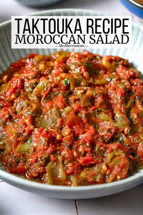 Mezze Salad, Suzy Mediterranean, Arabisk Mad, Roasted Bell Peppers, Moroccan Vegetables, Bell Pepper Salad, Moroccan Salad, Lamb Stew Recipes, Pepper Salad