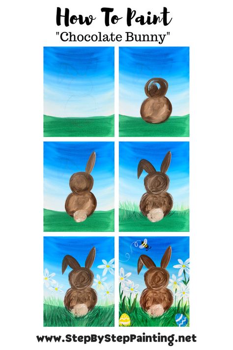 How To Paint Bunny, Kids Bunny Painting, Step By Step Easter Painting, Easter Painting Tutorial, Easy Bunny Paintings For Beginners, How To Paint A Bunny Step By Step, Easy Easter Painting Ideas, Bunny Painting Acrylic Easy, Easter Paint Night Ideas