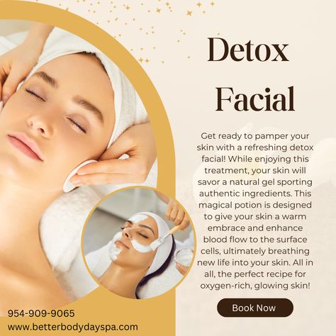 A detox facial is the perfect way to rejuvenate your skin and leave you feeling refreshed and revitalized. Our team of experienced esthetician will use specialized techniques and products to deeply cleanse and purify your pores, removing impurities and toxins that can build up over time. Book today by giving us a call at 954-909-9065! Facial Cosmetic Procedures, Why Facial Is Important, Facial Contraindications, Benefits Of Monthly Facials, Esthetician Facial Protocol, Detox Facial, Skin Care Business, Body Spa, Healthy Diet Plans