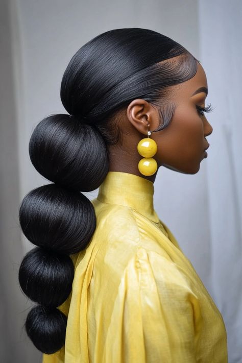 13 Black Hair Bun Styles You Must Try - NeedleStar Black Styles Hair, Topknot Bun Black Women, Silk Back Bun, Tea Party Hairstyles For Black Women, Updo Styles For Black Women Natural Hair, High Ponytail With Bangs Black Women, Black Hair Updo Hairstyles Classy, Afro Puff Hairstyles Black Women, Ponytail For Curly Hair