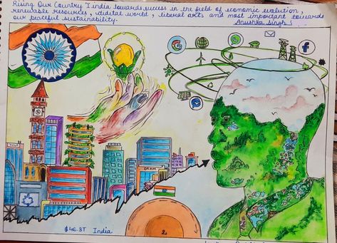 India 2050 Drawing, Skill India Posters, India Development Drawing, Digital India Drawing Ideas, Green India Mission Drawing, Future India Drawing Competition, India In 2050 Drawings, Vision Towards India 2050 Drawing, Indian Traditional Values Drawing