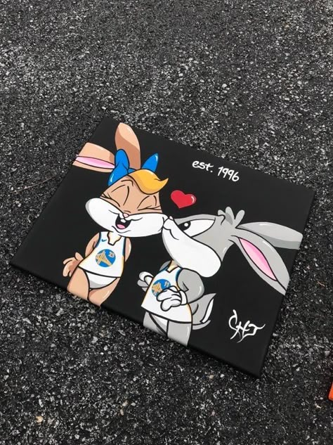 Bugs and Lola Bugs Bunny Drawing, Bugs And Lola, Bugs Drawing, Trippy Cartoon, Lola Bunny, Hello Kitty Crafts, Bunny Painting, Bug Art, Puff Paint