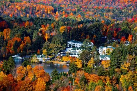 This Lake Placid Resort Might Be The Dreamiest Vacation Spot In New York Lake Placid New York, Lake George Village, Summer Vacation Spots, Fall Getaways, The Adirondacks, Mirror Lake, Adirondack Mountains, Lake Placid, Lake George