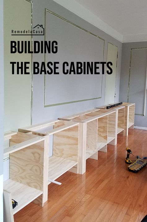 How to build a wall of shelves! - #thdprospective #DeWalt #builtins Diy Kitchen Units, How To Build A Wall Cabinet, Cabinet Building Diy, Built In Storage Shelves, Building Built In Cabinets And Shelves, Kitchen Cabinet Plans How To Build, How To Build Built In Cabinets, Diy Built In Cabinets And Shelves, Build A Cabinet Diy