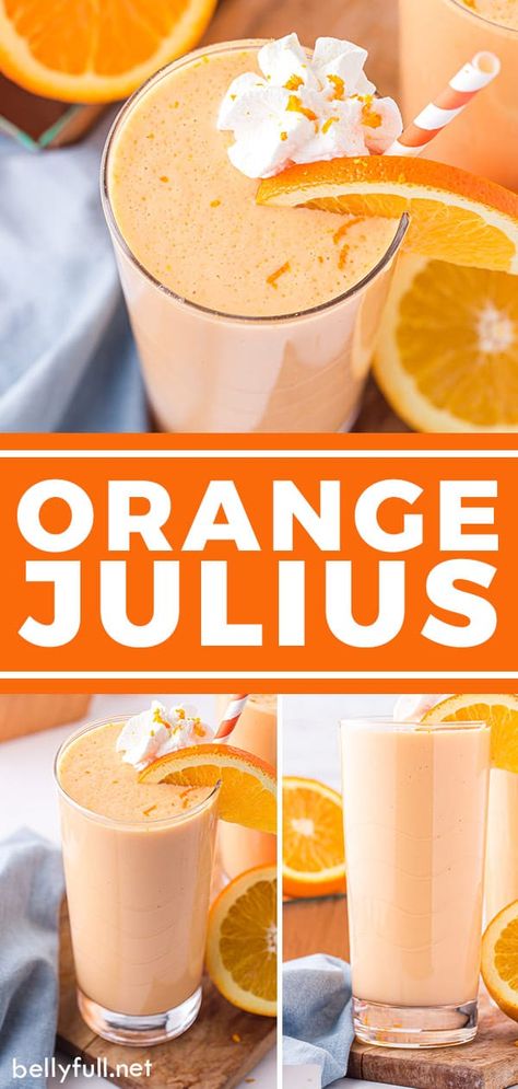 This Orange Julius smoothie is creamy and full of flavor, with the perfect sweet and tart combination. Enjoy this drink for breakfast, brunch, an afternoon snack, or even a light dessert. It takes only minutes to make with just 4 ingredients! Orange Julius Smoothie, Pudding Recept, Orange Julius Recipe, Orange Julius, Drink Recipes Nonalcoholic, Smoothie Drink Recipes, Milk Shakes, Healthy Drinks Recipes, Jello Shots