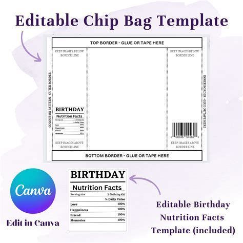 Chip Bag Template Molde, Personalized Chip Bags Template, Canva Chip Bag Template, Chips Template Printable, Birthday Chip Bags Template Free, Chip Bag Design Ideas, Potato Chip Bag Template Free, Diy Candy Wrappers Template, Diy Chip Bags Template