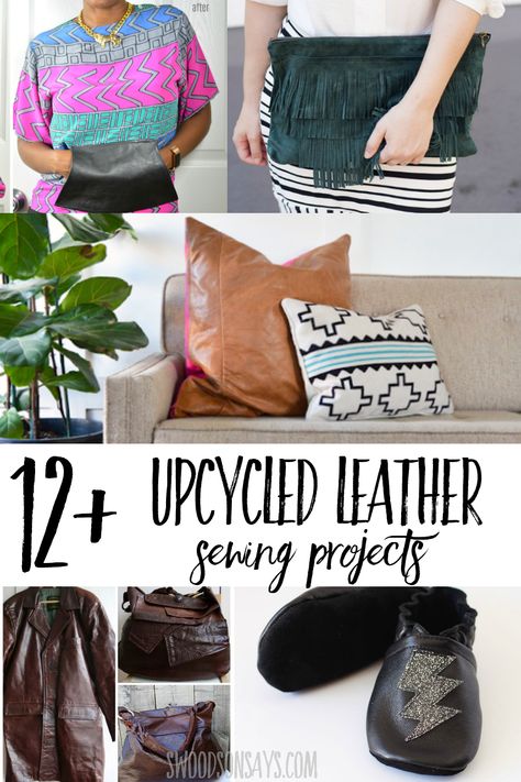 Have an old jacket hanging around? Beat up couch? Try one of these upcycled leather diy ideas and make something new! Fun ways to use recycled leather in craft and sewing projects. Lots of beginner sewing projects to refashion and upcycle old leather. #sewing #refashion #upcycle Repurpose Leather Jacket, Upcycled Leather Belts, Repurposed Leather Ideas, Leather Jacket Diy Upcycle, Leather Offcuts Ideas, Upcycled Leather Projects, Recycled Leather Projects, Upcycle Leather Jacket Diy Ideas, Leather Jacket Upcycle