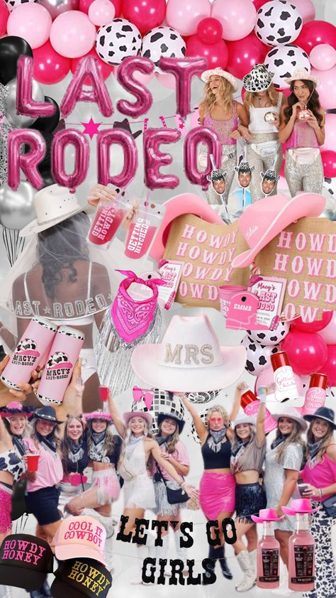 Bachelorette Party Theme Cowgirl, Pink Country Bachelorette Party, Hen Party Last Rodeo, Brides Bachelorette Party Ideas, Final Rodeo Bachelorette Party, Pink Last Rodeo Bachelorette Party, Bachelorette Party Hoedown, Themed Hen Party Ideas, Last Rodeo Bachelorette Outfits