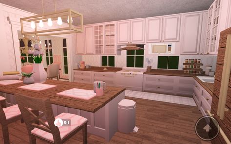 This is a blush bloxburg kitchen that me and my friend built. I hope you enjoy! Bloxburg Pink Kitchen, Blush Bloxburg Kitchen, Blush Kitchen Bloxburg, Kitchen Ideas Japanese, Blocksburg Kitchen, Blocksburg Kitchen Ideas, High Journal, Bloxburg Kitchen Ideas, Royale High Journal Ideas