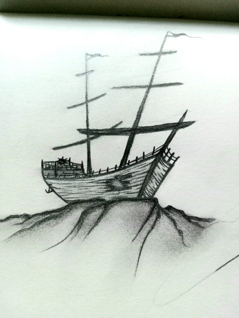 Shipwreck Drawing Easy, Sinking Ship Drawing, Sunken Ship Drawing, Ship Pencil Drawing, Shipwreck Drawing, Underwater Shipwreck, Sunken Boats, Sunken Ship, Boat Drawing