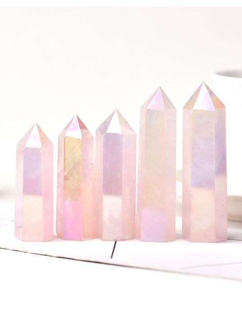 1pc Natural Aura Rose Quartz Crystal Point Wand For Healing Crystal Meditation Home Decoration And Chakra TowerI discovered amazing products on SHEIN.com, come check them out! Rose Aura Quartz, Aura Rose Quartz, Rose Aura, Bohemian Rainbow, Rose Quartz Healing, Healing Wands, Crystal Pyramid, Meditation Stones, Rainbow Crystal