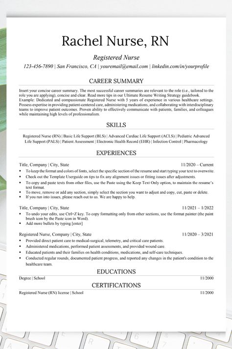 Registered Nurse Resume Examples, Resume For Nurses, Babysitting Resume, Healthcare Resume, Lpn Resume, Nursing Resume Examples, Nurse Brain Sheet, Nurse Resume Template, Nurse Brain