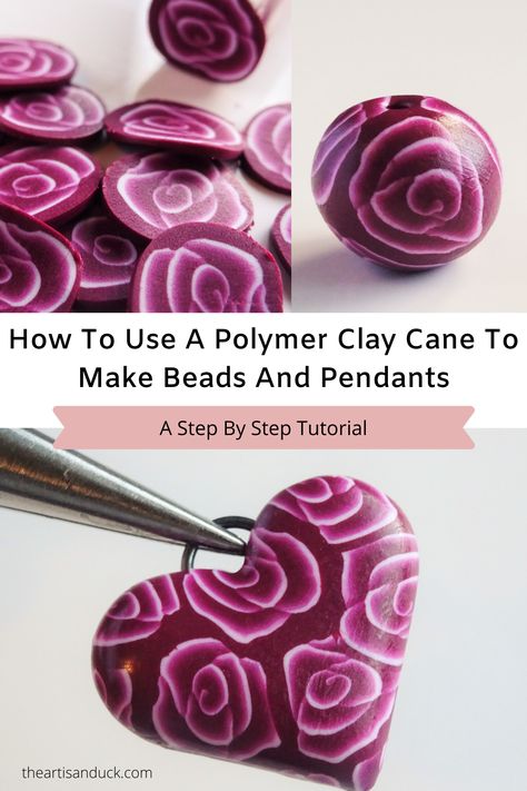 Clay Pendants Diy How To Make, Things You Can Make With Polymer Clay, Polymer Clay Canes Step By Step Free, Making Polymer Clay Beads, How To Make Polymer Clay Canes, Clay Cane Ideas, Clay Bead Tutorial, Polymer Beads Diy, Free Polymer Clay Tutorials