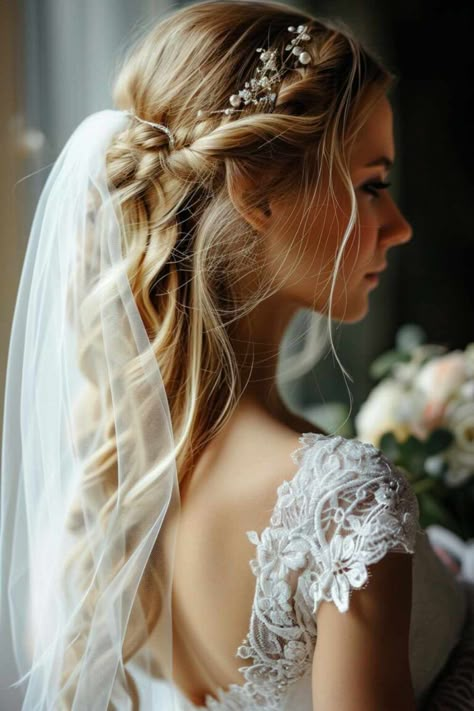 Wedding Hairstyles: Half-up, half-down - HandsomeWedding Wedding Hairstyles For Long Hair Veil, Bridal Half Up Half Down Hair With Veil, Wedding Hairstyles Half Up Half Down With Veil, Wedding Hairstyles For Long Hair With Veil, Hairstyle With Veil, Wedding Hair Veil, Bridal Hair Veil, Half Up Wedding, Half Up Wedding Hair