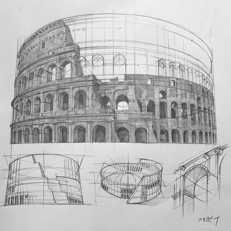 Colosseum Rome Italy - Tutorial Drawings by Anjjaemi Colleseum Rome, Italy Sketches, Egg Fry, Rome Italy Colosseum, Pencil Tutorial, Architecture Drawing Sketchbooks, Colosseum Rome, Building Sketch, Urban Sketch