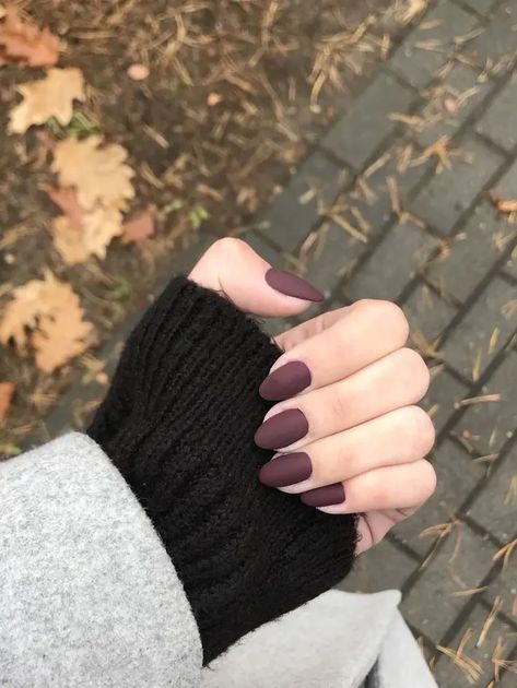 Dark and Elegant: 23 Fall Nails Ideas Gel Nails Matte Black, Cute Matte Black Nails, Simple Acrylic Nails Dark Colors, Matte Eggplant Nails, Matte Black Nail Ideas Short, Matte October Nails, Dark Fall Wedding Nails, Dark Matte Purple Nails, Fall Nails 2022 Color Trends Matte