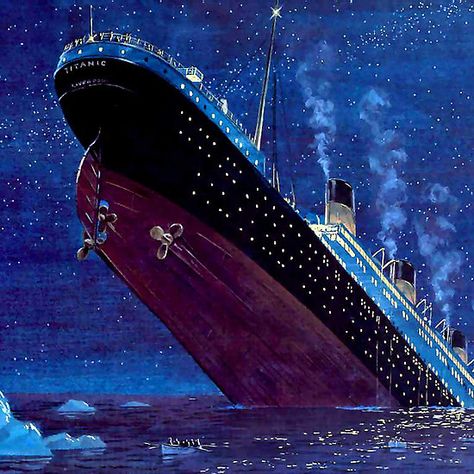 Apr.15, 1912. Less than 3 hours after hitting an iceberg in the North Atlantic off Newfoundland, the RMS Titanic sinks killing over 1500. Titanic Sinking Drawing, Titanic Illustration, Titanic Ship Sinking, Titanic Iceberg, Sinking Titanic, Ship Sinking, Titanic Drawing, Titanic Art, Titanic Sinking