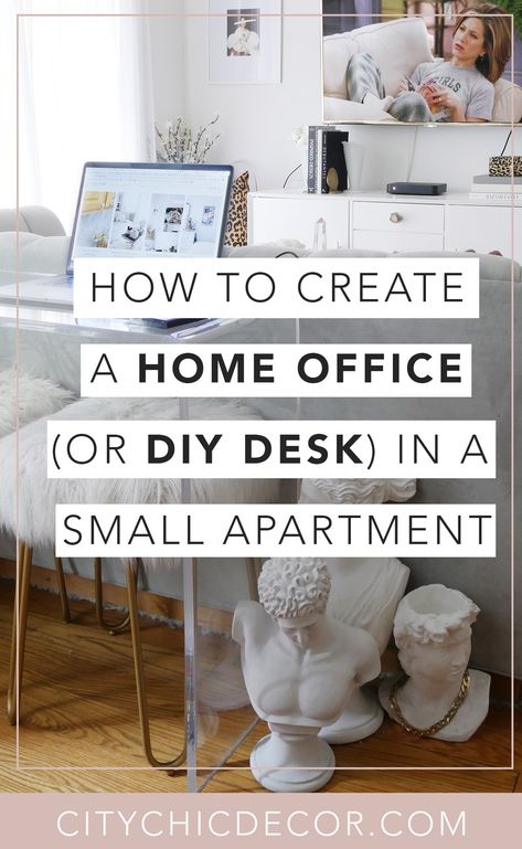 Struggling to work from home in your small apartment or studio apartment? Not having a dedicated home office in a smaller space can be frustrating. I am showing you three easy ways you can create a chic, home office and DIY desk in your small home for cheap! These home office ideas will help you create a desk setup that will allow you to easily work remotely. Nightstand Work Station, Mini Home Office Ideas Small Spaces Living Room, Studio Apartment Workspace, Small Office Space In Bedroom Diy, Home Office Inspiration Small Space, Work From Home Space Ideas Living Room, Office Space In Small Apartment, Work From Home Small Space Ideas, Studio Apartment Desk Ideas