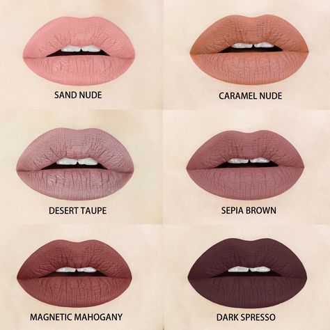 Brown Liquid Lipstick Shades Aromi has a brown liquid lipstick shade for every skin tone! Each shade is vegan and cruelty-free! Brown lipstick | brown liquid lipstick | vegan liquid lipstick | cruelty-free liquid lipstick | http://www.aromibeauty.com Lip Goals, Brown Lipstick Shades, Brown Liquid Lipstick, Lipstick Brown, Chocolate Lipstick, Beige Lipstick, Nude Lipstick Shades, Brown Matte Lipstick, Lip Shade