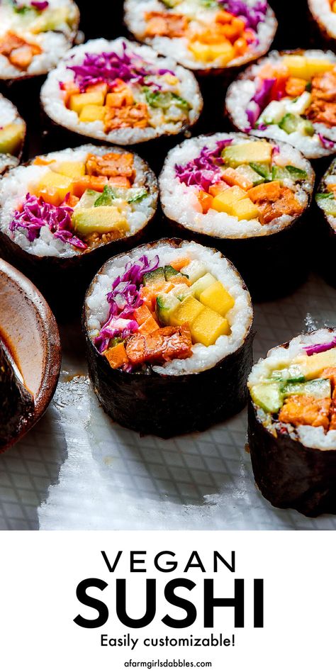 Vegan Sushi Recipes Homemade, Seafood Free Sushi, Homemade Vegetarian Sushi, Fish Free Sushi, Rice Free Sushi, Riceless Sushi Rolls, Vegan California Rolls, Best Sushi Recipes, Vegetable Sushi Rolls Recipe