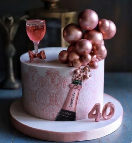 Modern Birthday Cake For Women, 40th Birthday Cake Design, 40 Years Old Cake Woman, Cake Designs 40th Birthday, 40th Birthday Cake Designs For Women, 48th Birthday Cake For Women, Champagne Bubble Cake, 50th Birthday Colors For Women, Birthday Cakes 50th Women