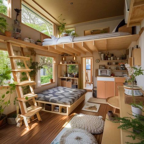 Japan Small House Design, Japanese Tiny Home Design, Tiny House Trailer Design, Japanese Style Small House, Tiny House Lighting Ideas, Muji Tiny House, Boho Tiny House Exterior, Tony House Interior Design, Tiny House Cottage Style