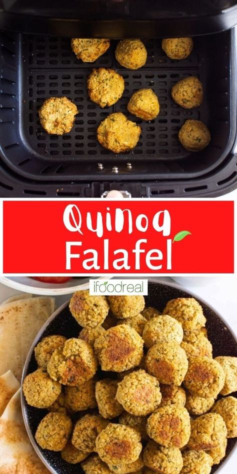 This Quinoa Falafel recipe is gluten-free, naturally vegan, and most importantly, makes the best falafels with chickpeas and quinoa that are wonderfully crisp on the outside with a tender, moist middle that is packed with flavor and protein. Make these as baked or air fryer falafels, cooked to perfection, then serve immediately or store/freeze for later! Quinoa Falafel, Gluten Free Falafel, Falafel Recipe, Healthy Freezer Meals, Delicious Clean Eating, Falafels, Healthy Recipes Easy Snacks, Yummy Healthy Snacks, Healthy Casseroles